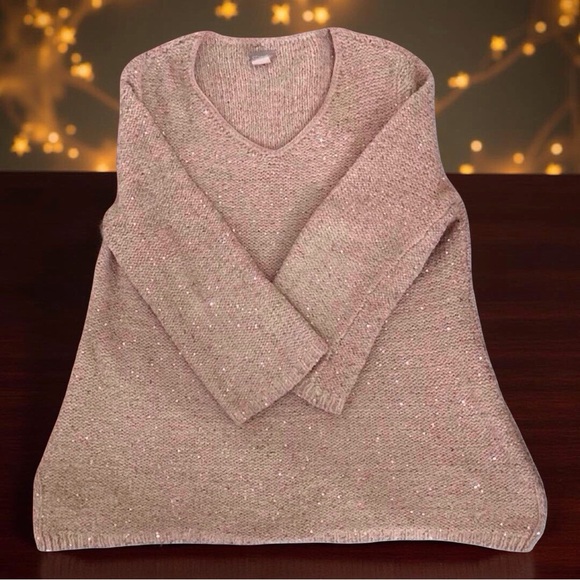 CHICO’S Sequined Knit Sweater | Holiday-Ready Cozy Glam size large sparkle - Picture 3 of 10